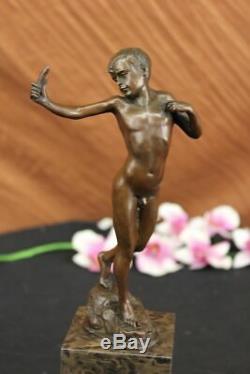 100% Vintage Bronze Pendant Boy Cast Statue Sculpture Figurine Art Deco Decor