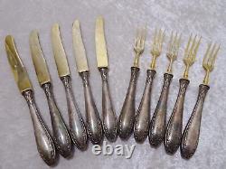 10 pieces Antique Art Nouveau Silver Plated Gilded Vintage Fruit Cutlery