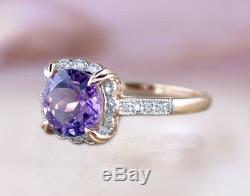 14k Solid Natural Amethyst Diamond Ring Art Deco Vintage Djr0013