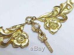 18ct Gold Pendant, Floral Art Nouveau Vintage Hanging With A Conch Pearl 1.80cts