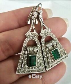1930s Vintage Deco Art Nouveau Gold & Emerald 2.00 Ctw. Diamond Ear