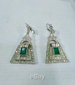 1930s Vintage Deco Art Nouveau Gold & Emerald 2.00 Ctw. Diamond Ear