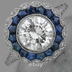 1.10ct White & Blue Vintage Art Deco Diamond Engagement Ring 925 Silver