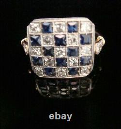 1.35 Cts Diamonds Sapphires Vintage Art Deco Edward 925 Silver Engagement
