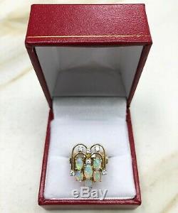 1.38 Carats Vintage Edwardian Opal And Diamond Art Deco Cocktail Ring 14k