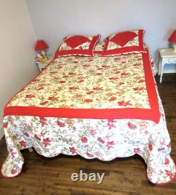 1a- Bed Top + 2 Cases, Flowery And Red Dots, Vintage Linen