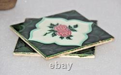 2Pc Vintage Majolica Flowers & Diamond Art Nouveau Architecture Tiles, Japan