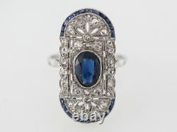 2.20 Cts Vintage Art Deco Oval Sapphire Wedding Engagement Ring 925 Silver