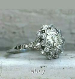 2.25 Ct Diamond Round 14k Gold White Finish Art Deco Vintage Engagement Ring