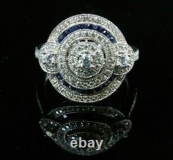 2.48 Cts Round Diamonds Sapphires Antique Vintage Art Deco 925 Silver Engagement