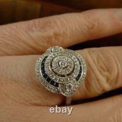 2.48 Cts Round Diamonds Sapphires Antique Vintage Art Deco 925 Silver Engagement