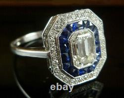 2.80 Cts Size Emerald Sapphires Antique Vintage Art Deco 925 Silver Engagement