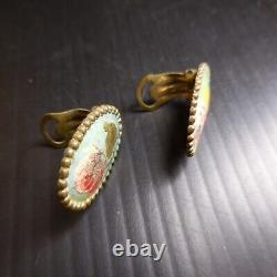 2 Earrings Bronze Copper Vintage Jewelry 1920 Art Nouveau Handmade N8502