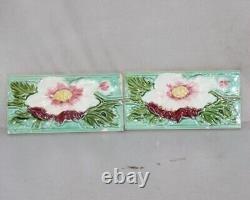 2 PC Vintage Embossed Flower Art Nouveau Architecture Tiles, Japan 10723