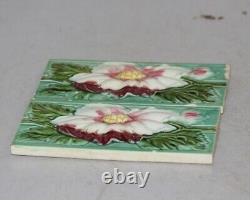 2 PC Vintage Embossed Flower Art Nouveau Architecture Tiles, Japan 10723