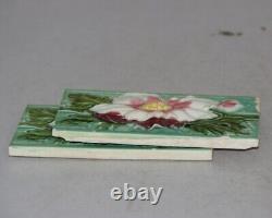 2 PC Vintage Embossed Flower Art Nouveau Architecture Tiles, Japan 10723