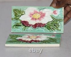 2 PC Vintage Embossed Flower Art Nouveau Architecture Tiles, Japan 10723