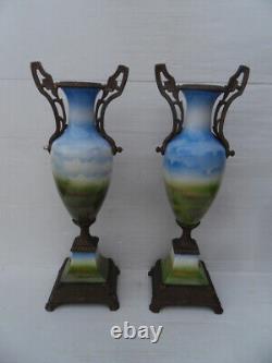2 Vintage Vase Amphore Porcelain With Regulated Mount Gold Neapoleon Deco Antique