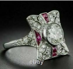 2ct Diamond And Sapphire Vintage Style Art Deco Watermark 14k White Gold Ring Fn925