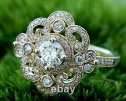 2ct Diamond Round Art Deco Vintage Engagement Ring 14k Yellow Gold Finish