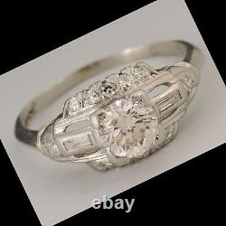 3/4 Ct Round Cup Art Deco 14k White Gold Vintage Finish Old Engagement