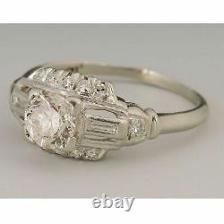 3/4 Ct Round Cup Art Deco 14k White Gold Vintage Finish Old Engagement
