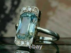 3.4ct Aigue-marine Vintage Art Deco Engagement Victorian Ring 14k White Gold