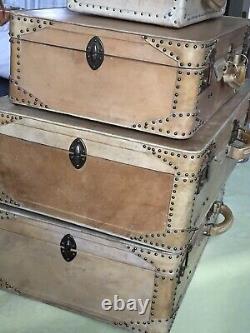 4 Suitcases Vintage Wood Covered Galuchat Year 1970 Very Good Condition