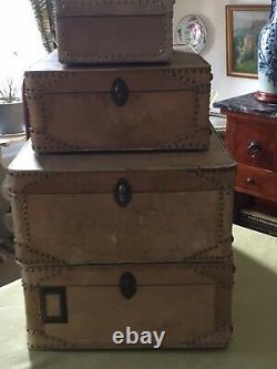 4 Suitcases Vintage Wood Covered Galuchat Year 1970 Very Good Condition