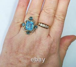 5ct Emerald Topaz Cup Ancient Art Deco L Vintage 14k Ring Yellow Gold Finish