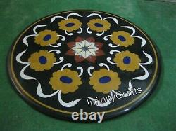 61cm Marble Patio Coffee Table Top Black Center Incrustation With Vintage Art