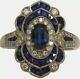 6ct Oval Cup Vintage Style Sapphire Diamond Art Deco White Gold Ring Fn Silver