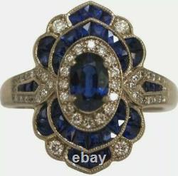 6ct Oval Cup Vintage Style Sapphire Diamond Art Deco White Gold Ring Fn Silver