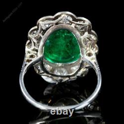 7.38 Cts Cabochon Zambian Emerald Art Deco 925 Silver Engagement Vintage