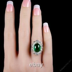 7.38 Cts Cabochon Zambian Emerald Art Deco 925 Silver Engagement Vintage