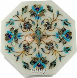 7.6cmx7.6cmx2 Marble White Jewellery Vintage Box Turquoise Marquetry Art