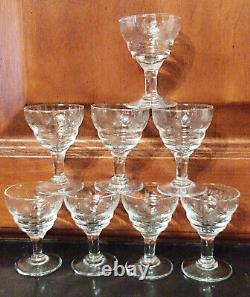 8 ancient liquor glasses/crystal engraving art nouveau/vintage