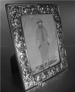 925 Sterling Silver Antique Vintage Art Nouveau Grenade Photo Frame 13x18 (T2)