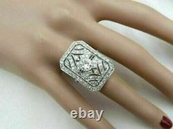 Ancient Art Deco Engagement Diamond Vintage Ring 14k Wgold Fn
