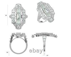 Ancient Art Deco Imitation Diamond 3 Stone Vintage Ring 14k White Gold Plated