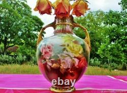 Ancient Vase Barbotine Roses Earthenware Art New Vintage Art New Earthenware