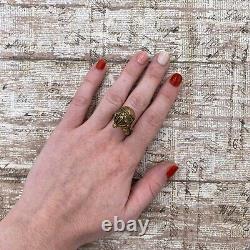 Ancient Vintage Art New Silver Gold Wash Ottoman Agate Ring Sz 6.25 11.1g