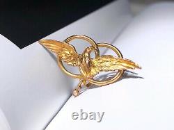 Antique 18k Gold Pearl Eagle Brooch Pine Art New Vintage Unisex Jewellery