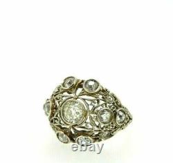 Antique Art Nouveau 18k Solid Gold Vintage Ring with 2.2 CT Diamond Overall