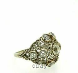 Antique Art Nouveau 18k Solid Gold Vintage Ring with 2.2 CT Diamond Overall