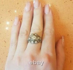 Antique Art Nouveau 18k Solid Gold Vintage Ring with 2.2 CT Diamond Overall