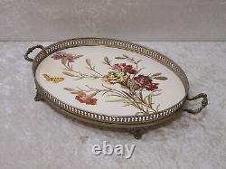 Antique Art Nouveau Ceramic Plate with Metal Mounting Vintage around 1900 39 CM
