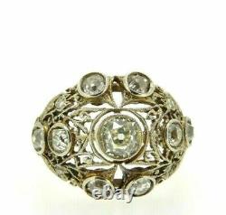 Antique Art Nouveau Solid 18k Gold Vintage Ring with 2.2 CT Diamond in Total