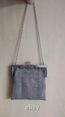 Antique Art Nouveau Vintage Silver Hallmarked 1916 Ladies Mail Chain Evening Bag