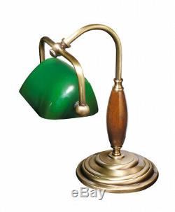Antique Bronze Banker Table Lamp Echt-messing Vintage Office Glass